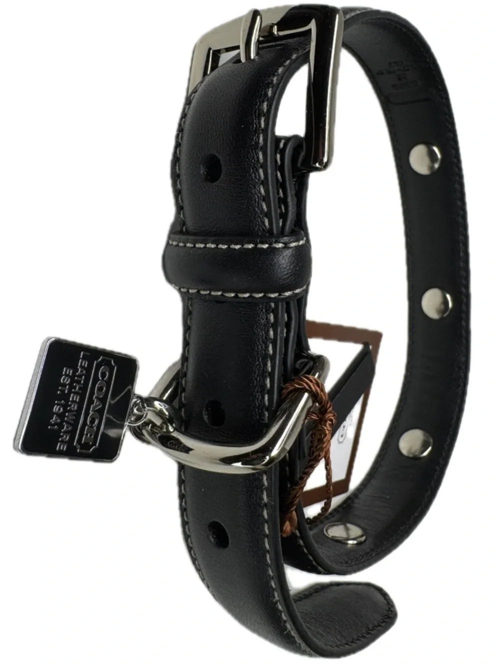 Coach Black Leather Vintage Y2K Bone ID Tag Size S Small 11-13” Dog Collar